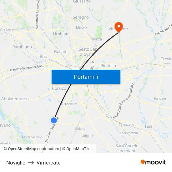 Noviglio to Vimercate map