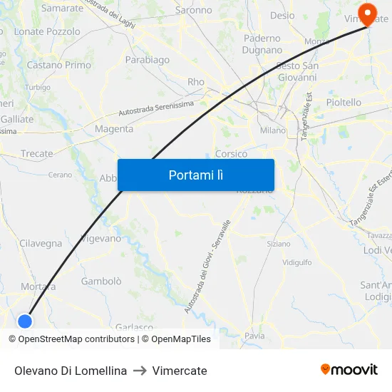 Olevano Di Lomellina to Vimercate map