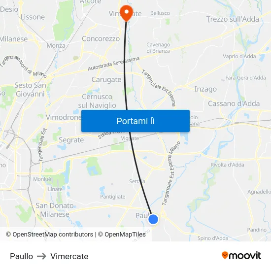 Paullo to Vimercate map