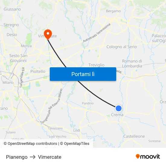 Pianengo to Vimercate map