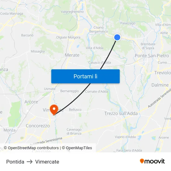 Pontida to Vimercate map