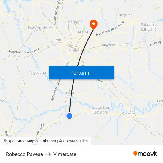 Robecco Pavese to Vimercate map