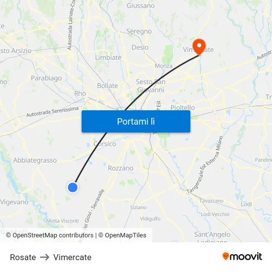 Rosate to Vimercate map