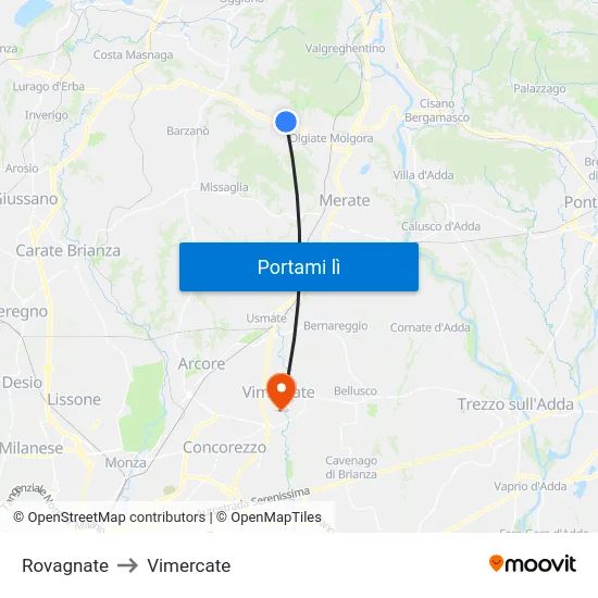 Rovagnate to Vimercate map