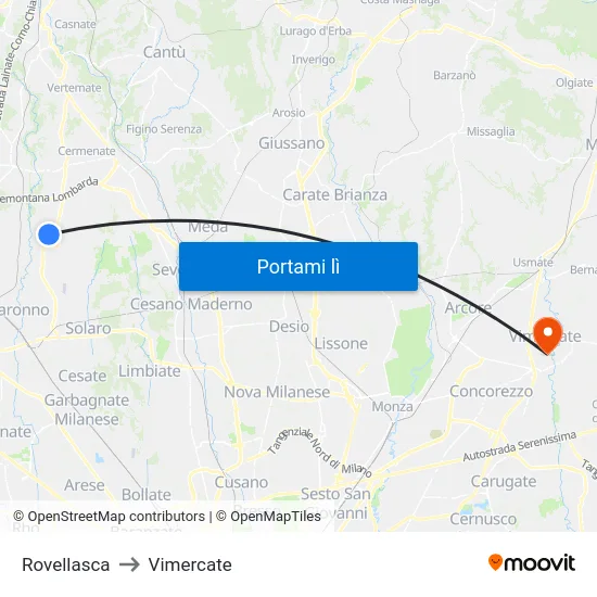 Rovellasca to Vimercate map