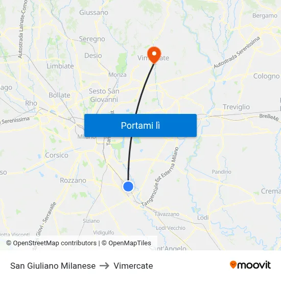 San Giuliano Milanese to Vimercate map
