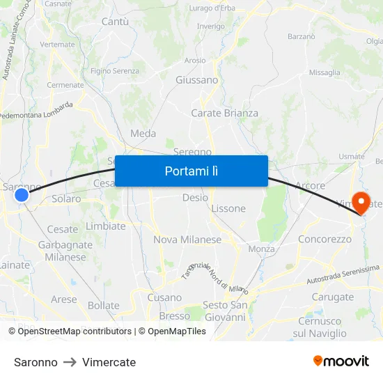 Saronno to Vimercate map