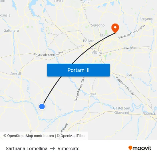 Sartirana Lomellina to Vimercate map