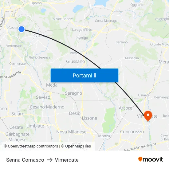 Senna Comasco to Vimercate map