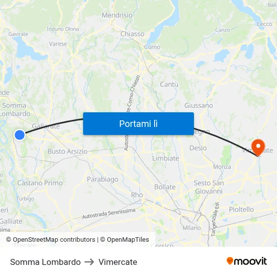 Somma Lombardo to Vimercate map