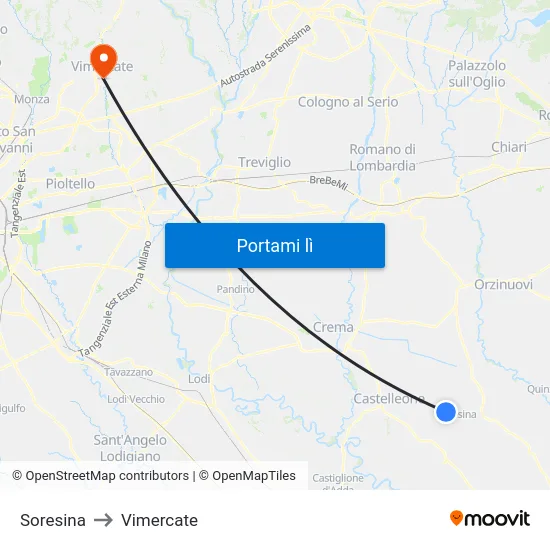 Soresina to Vimercate map