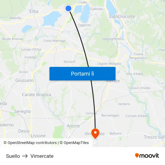 Suello to Vimercate map