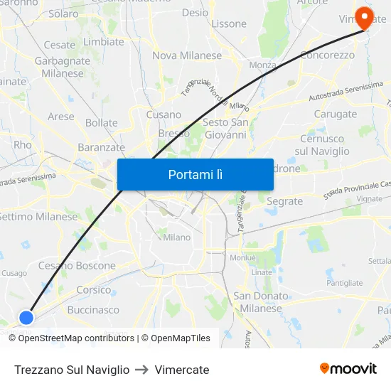 Trezzano Sul Naviglio to Vimercate map