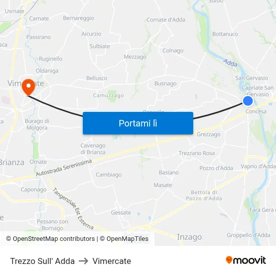 Trezzo Sull' Adda to Vimercate map