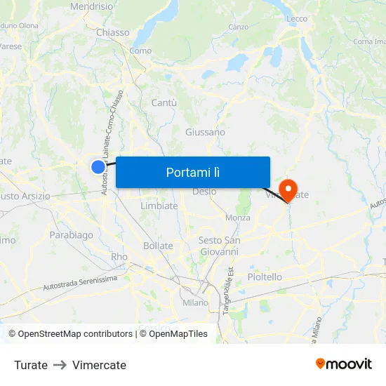 Turate to Vimercate map