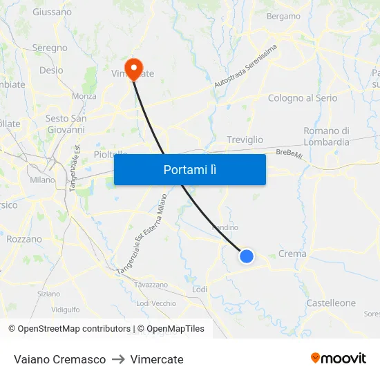 Vaiano Cremasco to Vimercate map
