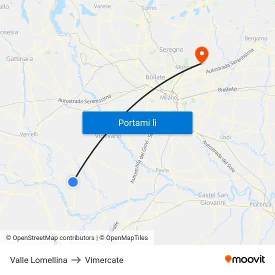 Valle Lomellina to Vimercate map