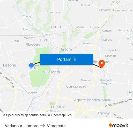 Vedano Al Lambro to Vimercate map