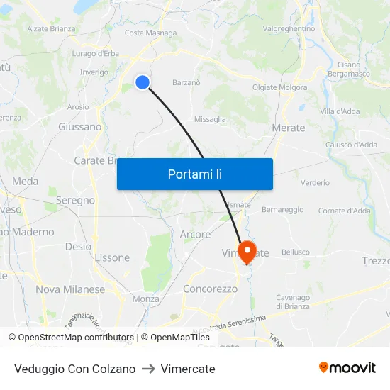 Veduggio Con Colzano to Vimercate map
