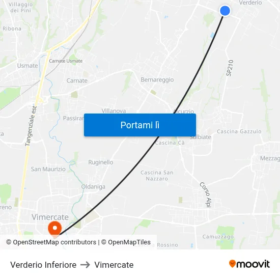 Verderio Inferiore to Vimercate map