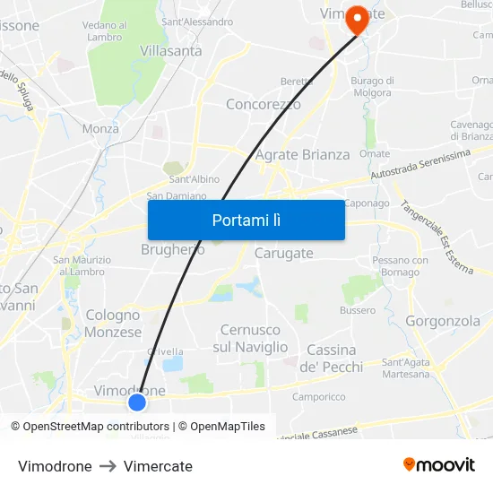 Vimodrone to Vimercate map