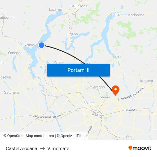 Castelveccana to Vimercate map