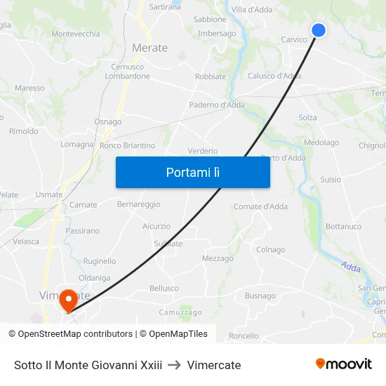 Sotto Il Monte Giovanni Xxiii to Vimercate map