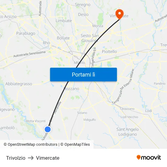 Trivolzio to Vimercate map