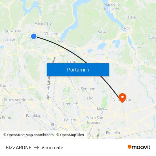 BIZZARONE to Vimercate map