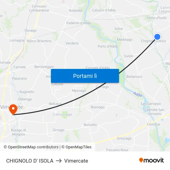 CHIGNOLO D' ISOLA to Vimercate map