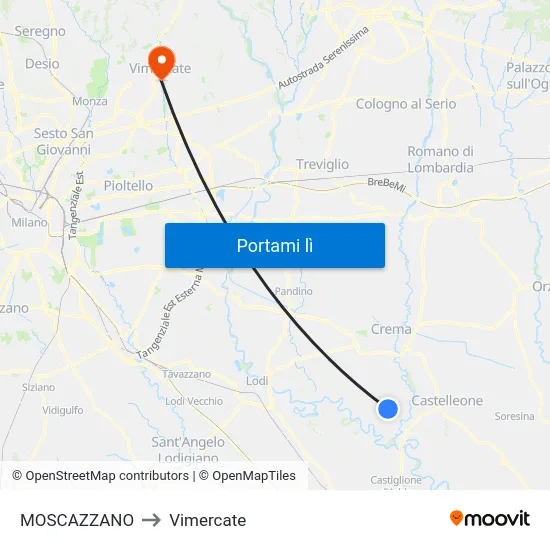 MOSCAZZANO to Vimercate map