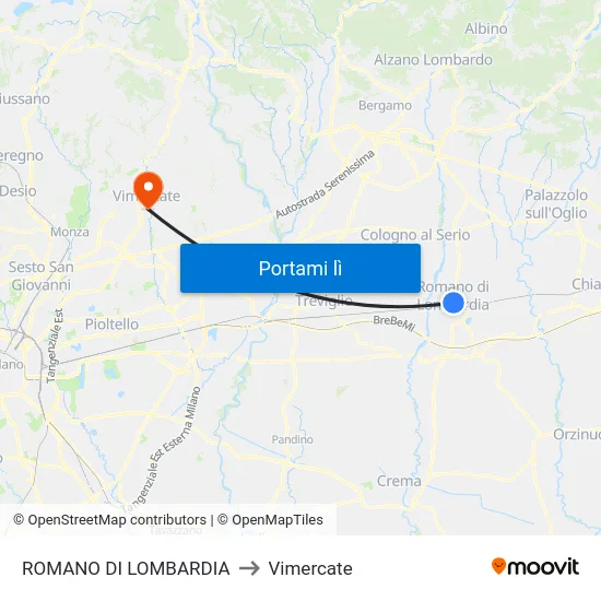 ROMANO DI LOMBARDIA to Vimercate map