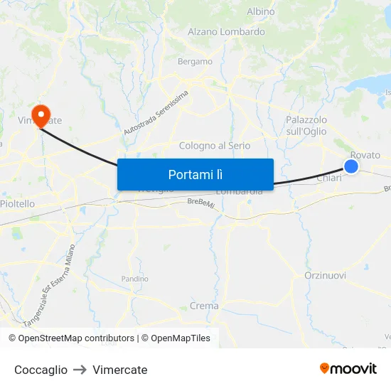 Coccaglio to Vimercate map