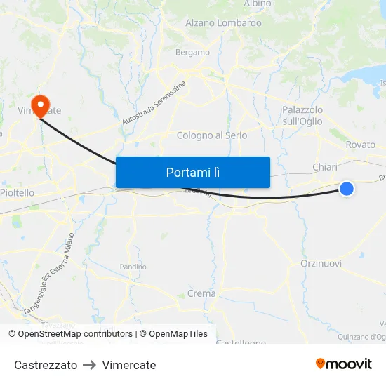 Castrezzato to Vimercate map