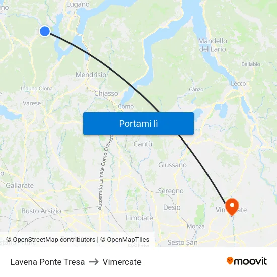 Lavena Ponte Tresa to Vimercate map