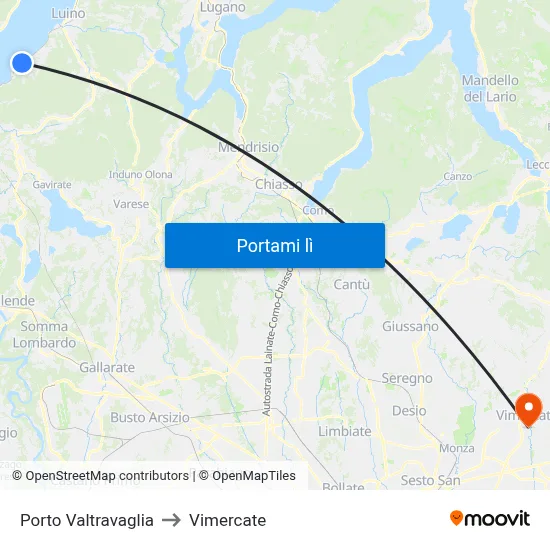 Porto Valtravaglia to Vimercate map
