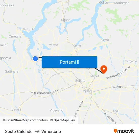 Sesto Calende to Vimercate map
