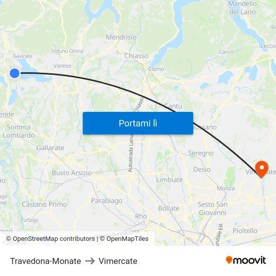 Travedona-Monate to Vimercate map