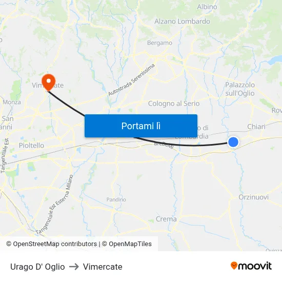 Urago D' Oglio to Vimercate map