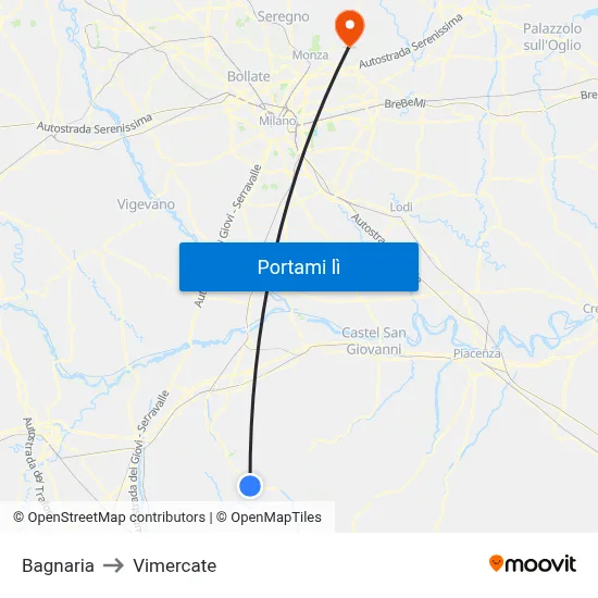 Bagnaria to Vimercate map