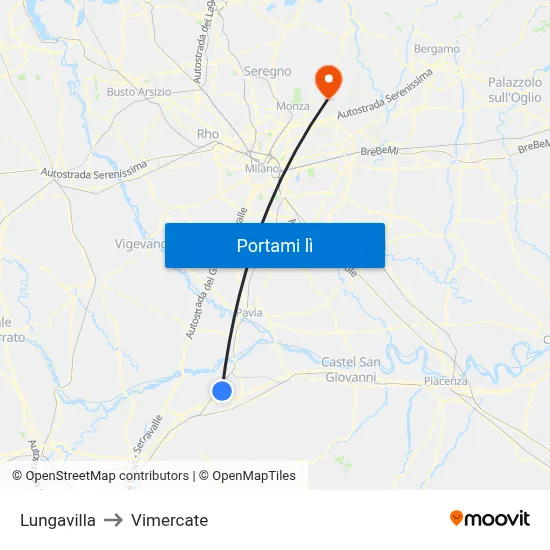 Lungavilla to Vimercate map