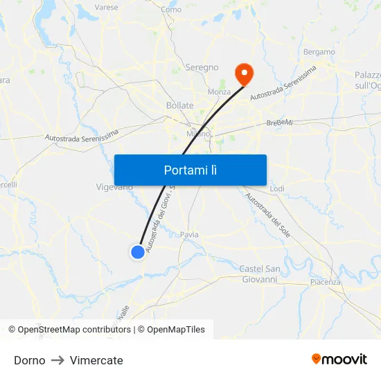 Dorno to Vimercate map