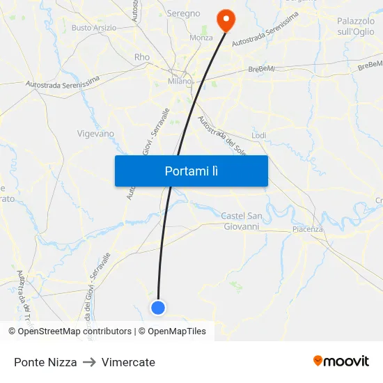 Ponte Nizza to Vimercate map