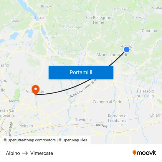 Albino to Vimercate map