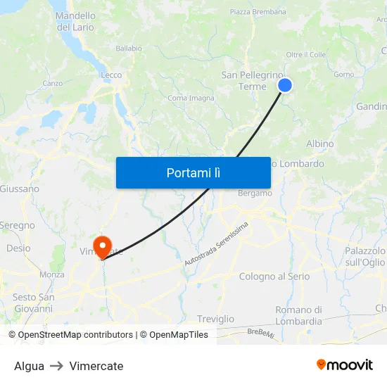 Algua to Vimercate map