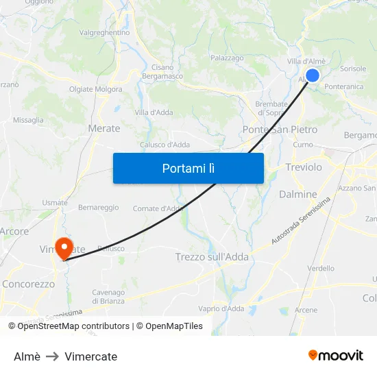 Almè to Vimercate map