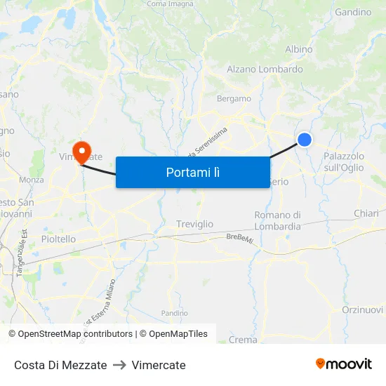 Costa Di Mezzate to Vimercate map
