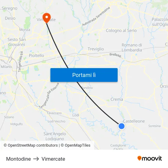 Montodine to Vimercate map