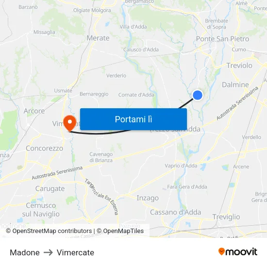 Madone to Vimercate map