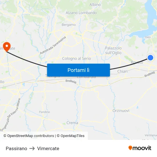 Passirano to Vimercate map